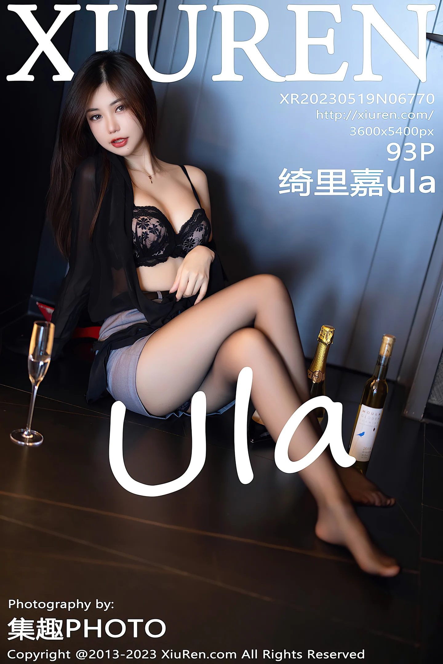 [XiuRen秀人网]No.6770_女神绮里嘉ula黑色上衣配灰色短裙露黑色蕾丝内衣完美诱惑写真93P-秀人网 - XiuRen.Space